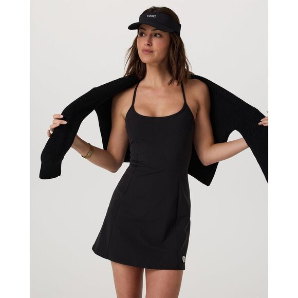 Vuori One Shot Black Stretch Scoop Neck Racerback Tennis Dress Size Medium NWOT - Picture 1 of 9